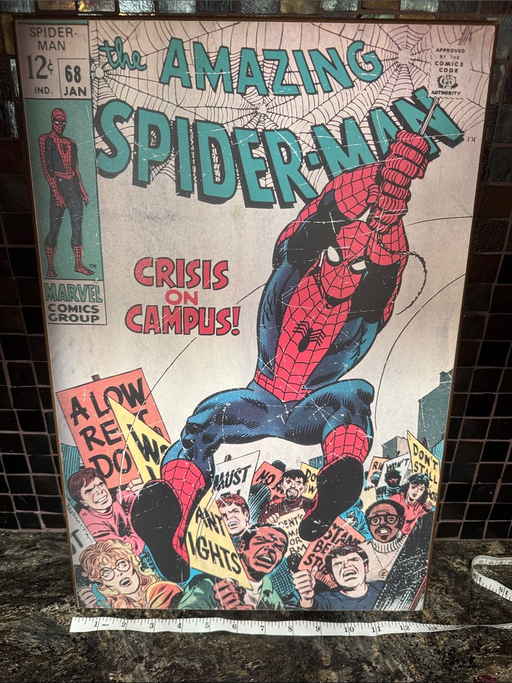 Marvel Spider-Man Comic wooden Cover Print - Red, Blue, Teal